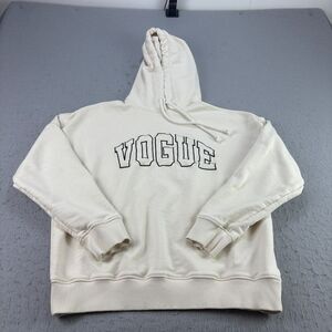 Vogue Collection Hoodie Mens‎ Large Cream Pullover Adult Sweatshirt Logo Patch